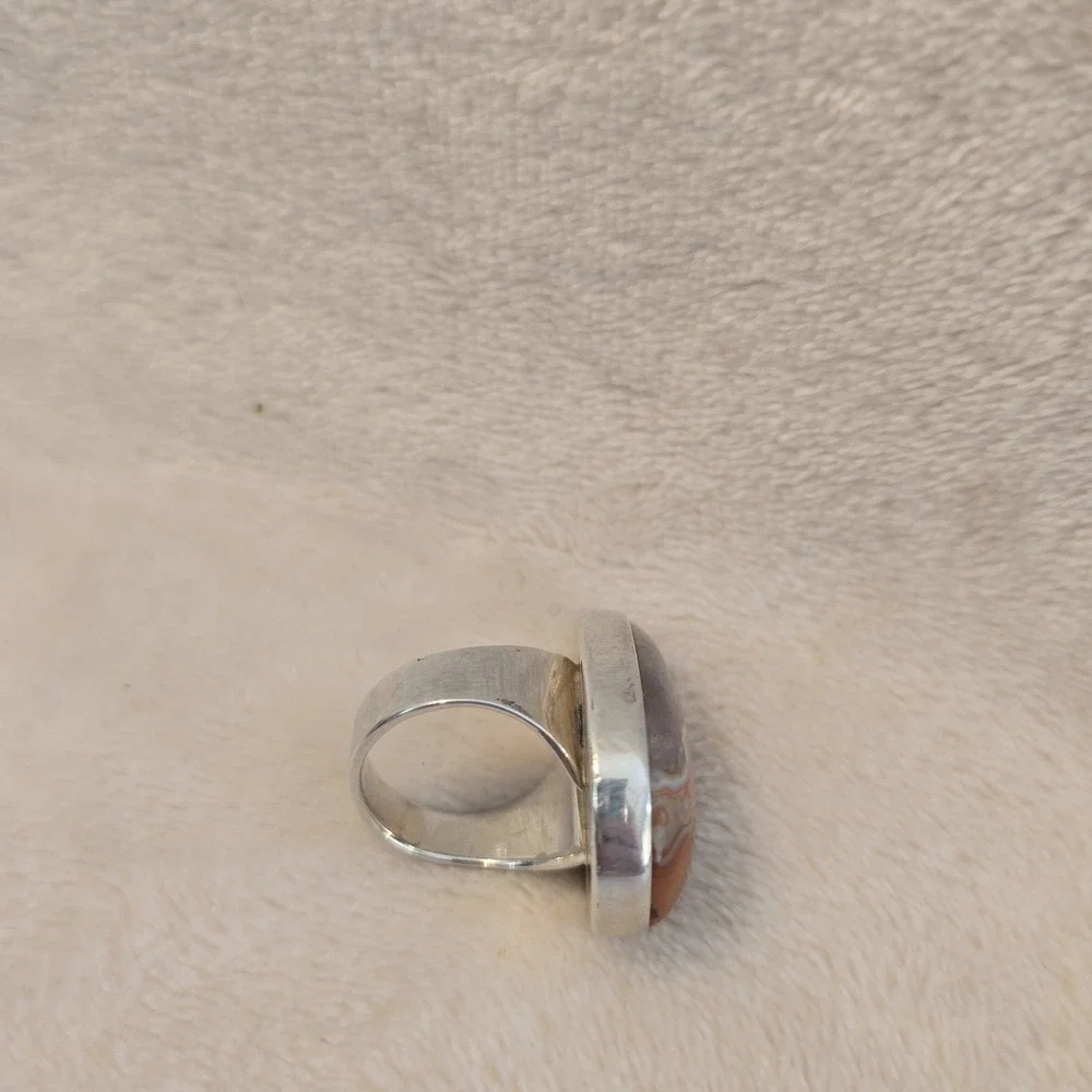 Sterling Silver Ring Tear-drop Shaped Crazy Lace Agate Stone Earthy Boho-chic